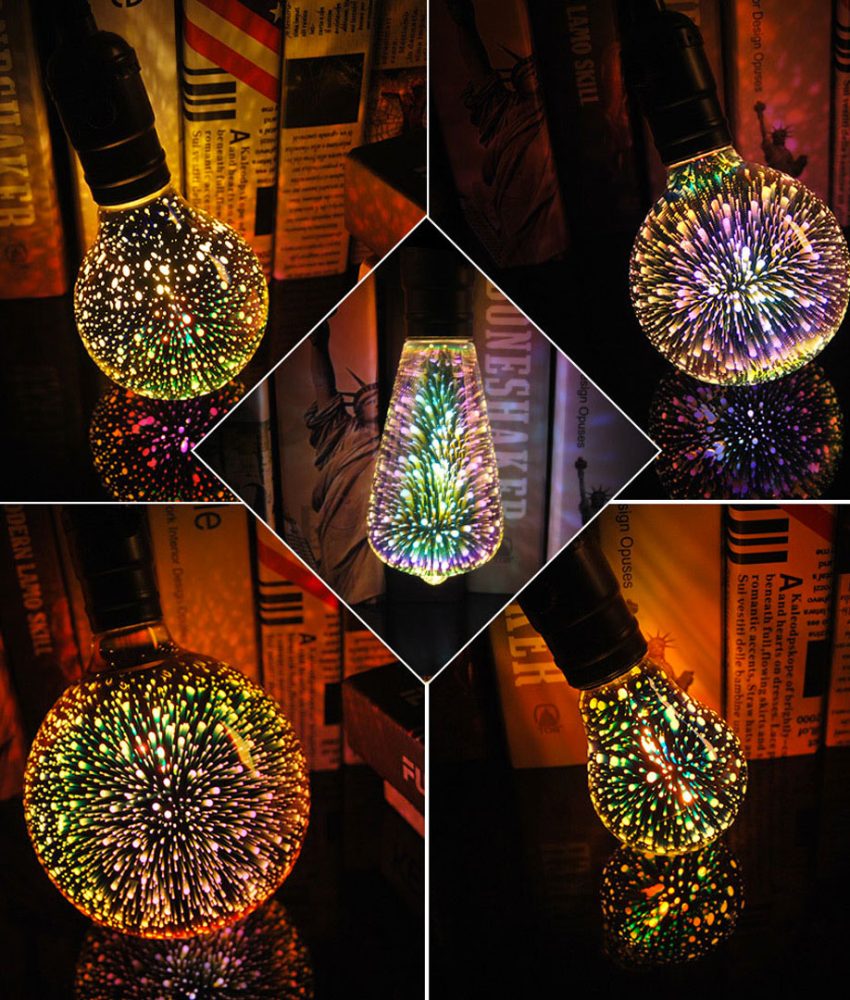 Bec decorativ Led 3D cu insertii Galaxy, efecte speciale, lumina ambientala! Diferite forme!