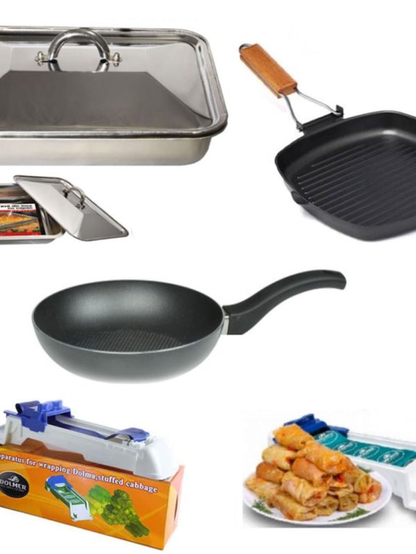 Pachet 4 Produse esentiale in bucatarie! Tava inox cu capac + Tigaie grill + Tigaie teflonata + Cadou Aparat de facut sarmale!