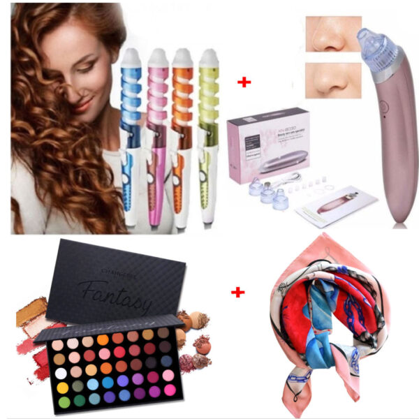 Pachet Beauty Bellissima: Noul Ondulator bucle perfecte Nova + Aparat Vacuum Preasure Cleaner pentru un ten perfect + Trusa farduri Glamour + Cadou esarfa matase!