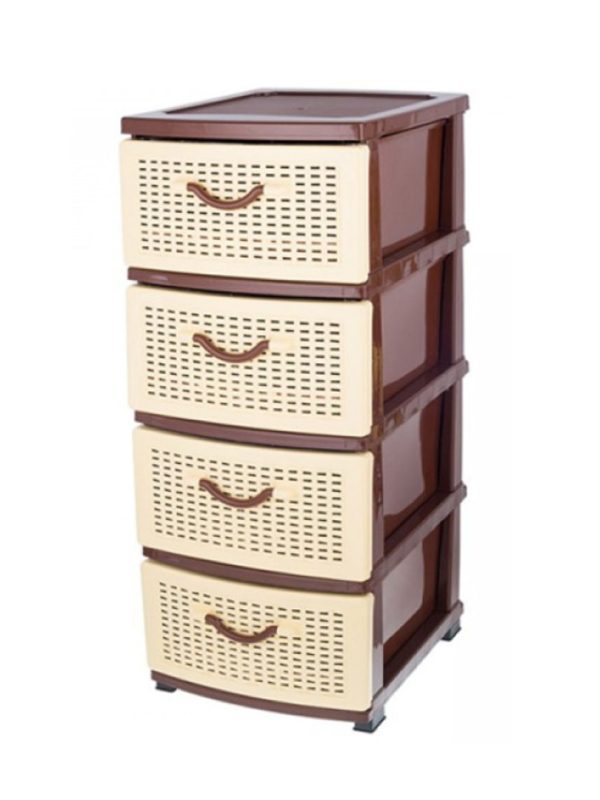 Dulap depozitare, 4 sertare, tip ratan, Sterk, maro/bej/alb, 38x45x90cm