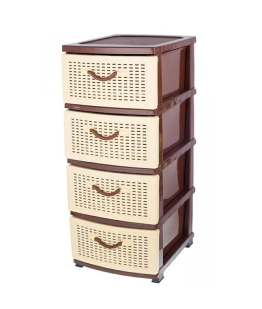 Dulap depozitare, 4 sertare, tip ratan, Sterk, maro/bej/alb, 38x45x90cm