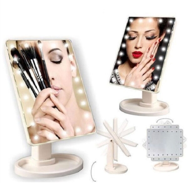 Oglinda cu led pentru machiaj, functie touchscreen, Alb, pliabila