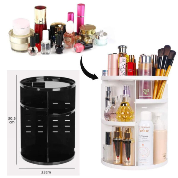 Organizator rotativ 360°pentru cosmetice, 30 cm x 22.5 cm, alb/negru