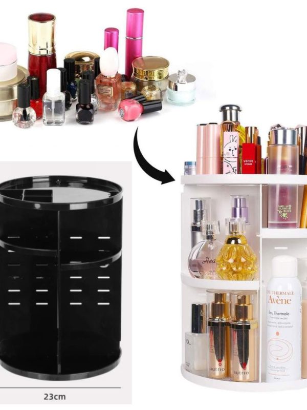 Organizator rotativ 360°pentru cosmetice, 30 cm x 22.5 cm, alb/negru