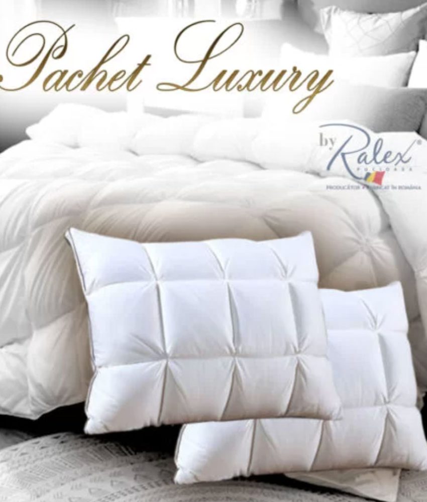 Pachet Luxury: Pilota puf de gasca, 200x230cm + 2 Perne puf de gasca, husa bumbac 100%, calitatea I