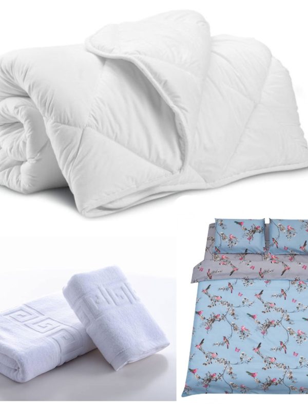 Pilota Confort, 180/210cm, 200g, alba + Lenjerie de pat king size, Birds + Set 2 prosoape bumbac, model Greek, 500g, 50x90cm