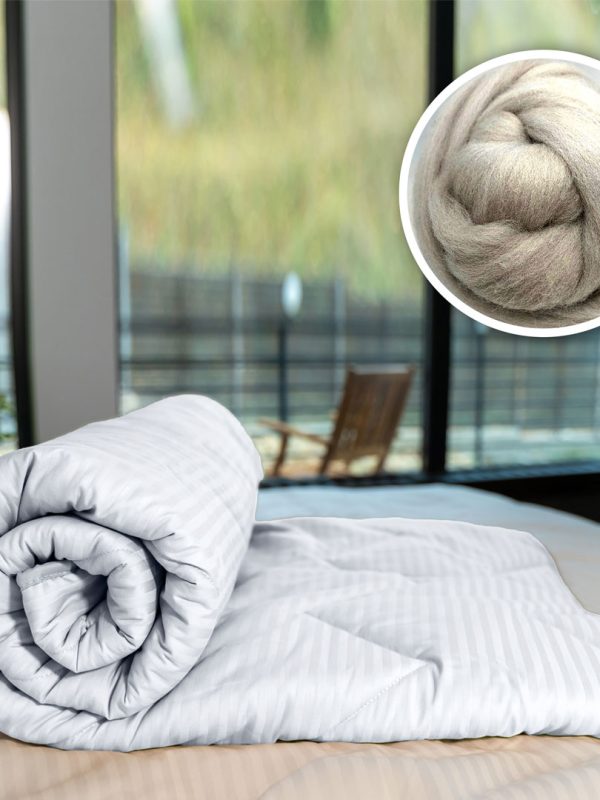 Pilota iarna din lana, cu fata bumbac Damasc, 100% natural, 180 x 210cm, model patrat sau zigzag, alb sau color