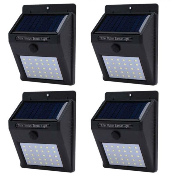 Set 4 lampi cu incarcare solara, senzori de miscare, prindere in perete, 30 leduri
