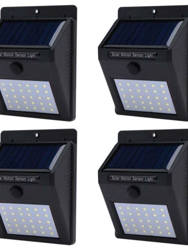 Set 4 lampi cu incarcare solara, senzori de miscare, prindere in perete, 30 leduri