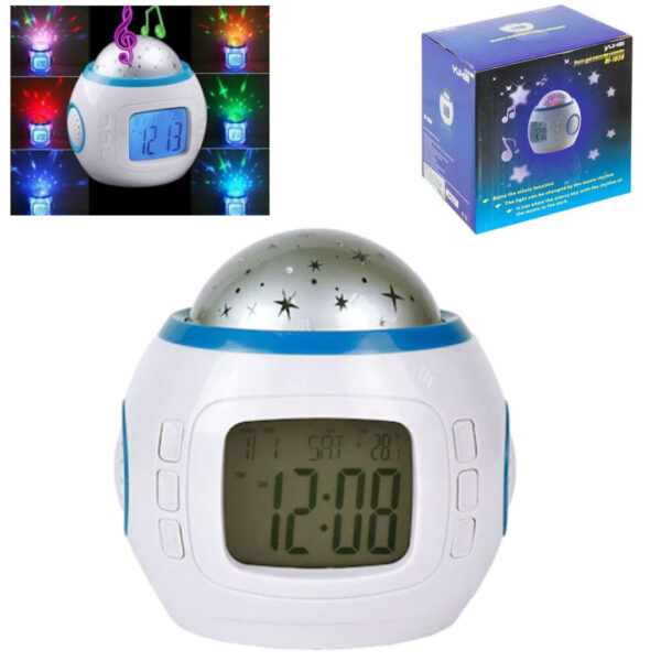 Ceas digital Night Sky, muzica, alarma, proiectie stelara, calendar, lampa de veghe, afisare temperatura