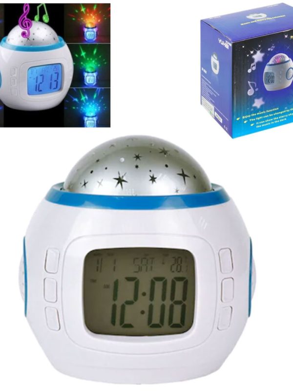 Ceas digital Night Sky, muzica, alarma, proiectie stelara, calendar, lampa de veghe, afisare temperatura
