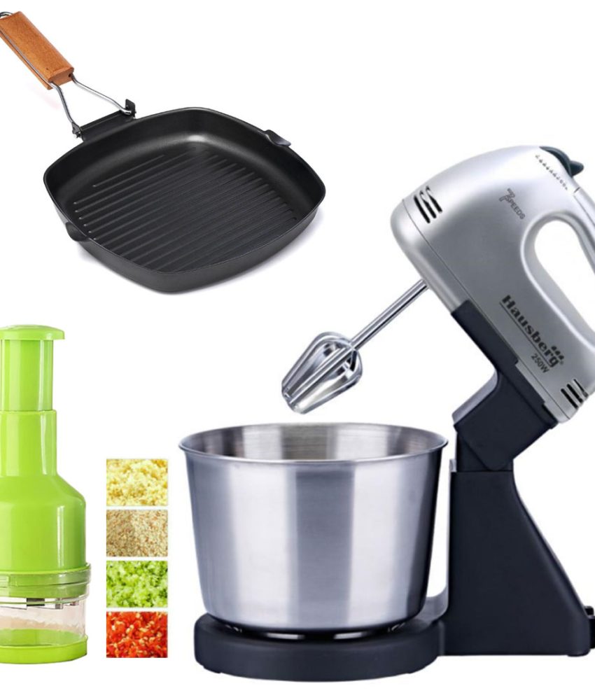 Mixer Cu Bol Hausberg HB-3551NG, 7 viteze, putere 250W, bol din inox de 2 l + Tigaie grill Delis Vanora Home + Cadou Chopper legume/fructe