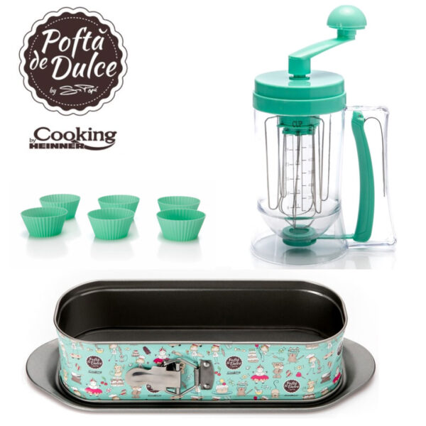 Pofta de dulce! Tava Chec/Cozonac 31x12x8 cm + Aparat multifunctional de facut clatite/briose/vafe, SIMONA POPE + Cadou Set 6 forme silicon briose, Cooking By Heinner!