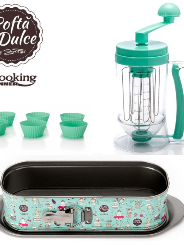 Pofta de dulce! Tava Chec/Cozonac 31x12x8 cm + Aparat multifunctional de facut clatite/briose/vafe, SIMONA POPE + Cadou Set 6 forme silicon briose, Cooking By Heinner!