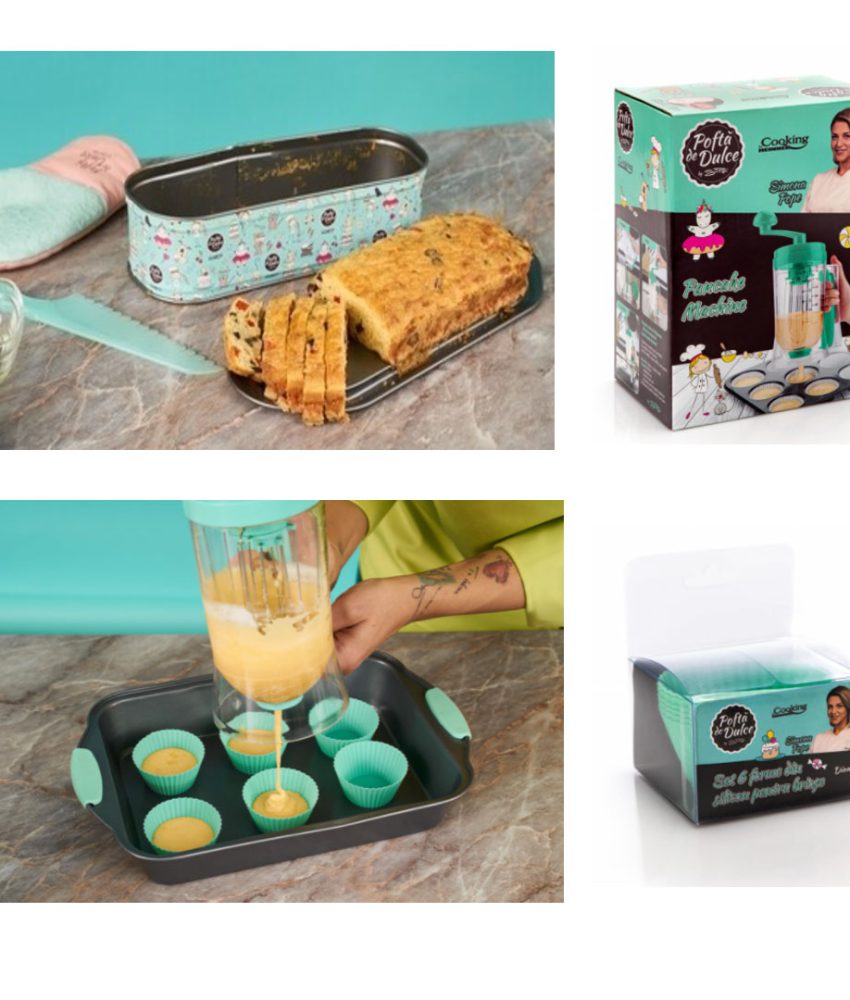Pofta de dulce! Tava Chec/Cozonac 31x12x8 cm + Aparat multifunctional de facut clatite/briose/vafe, SIMONA POPE + Cadou Set 6 forme silicon briose, Cooking By Heinner!