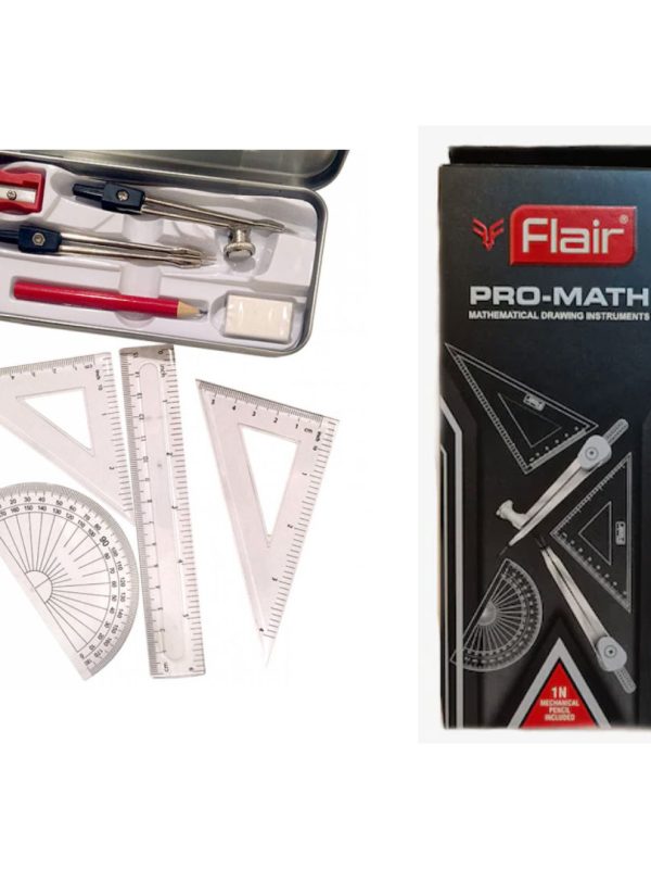 Trusa completa geometrie, 10 piese: compas, 3x echer, raportor, creion, ascutitoare, radiera, rigla, creion mecanic cu rezerve