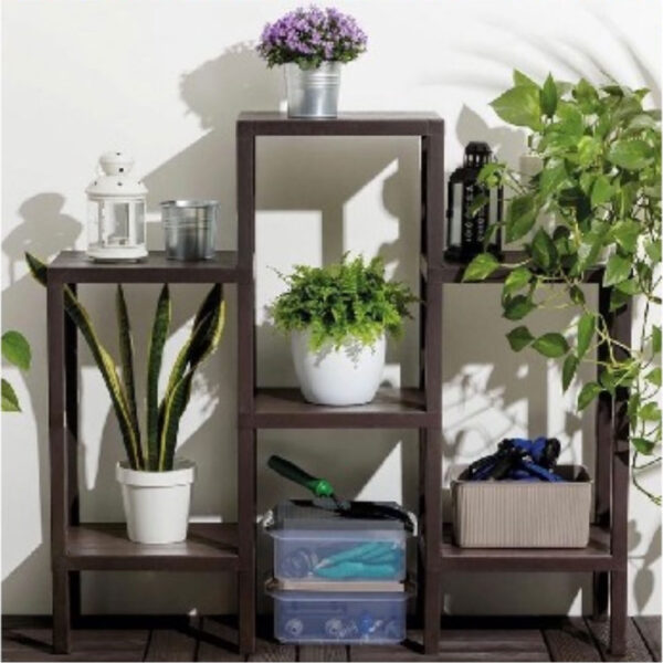 Etajera Ombeg, 3 module, 6 polite, aspect lemn, maro/gri