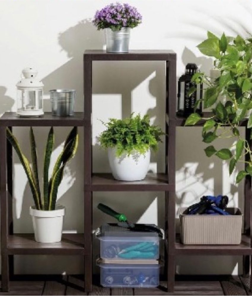 Etajera Ombeg, 3 module, 6 polite, aspect lemn, maro/gri