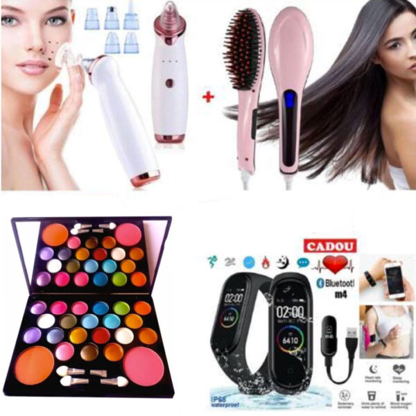 Aparat Vacuum pentru curatarea tenului, acnee, puncte negre + Perie electrica pentru indreptat parul + Trusa Farduri + CADOU SPECIAL Ceas Inteligent bratara fitness cu bluetooth!