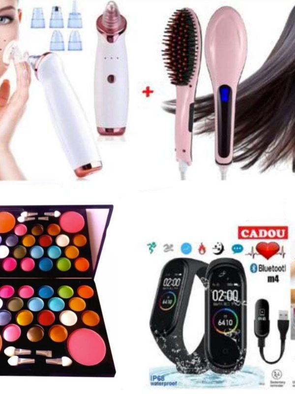 Aparat Vacuum pentru curatarea tenului, acnee, puncte negre + Perie electrica pentru indreptat parul + Trusa Farduri + CADOU SPECIAL Ceas Inteligent bratara fitness cu bluetooth!