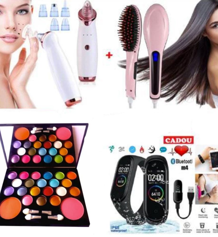 Aparat Vacuum pentru curatarea tenului, acnee, puncte negre + Perie electrica pentru indreptat parul + Trusa Farduri + CADOU SPECIAL Ceas Inteligent bratara fitness cu bluetooth!