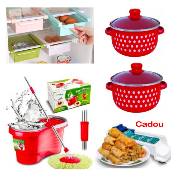 Mop rotativ cu galeata + Vanora Aria, 4 piese + Dolmer sarmale + Cadou sertar depozitare frigider!