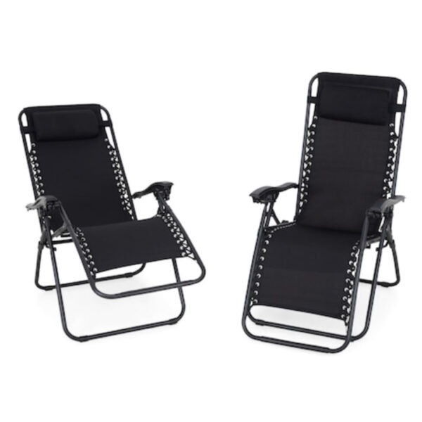 Set 2 Sezlonguri Relax, Tetiera detasabila, Pliabile, Reglabile, pentru Casa si Gradina 180×64.5×109.5 cm Negru