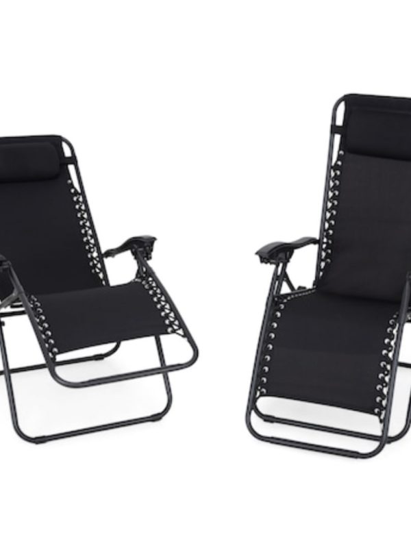 Set 2 Sezlonguri Relax, Tetiera detasabila, Pliabile, Reglabile, pentru Casa si Gradina 180×64.5×109.5 cm Negru