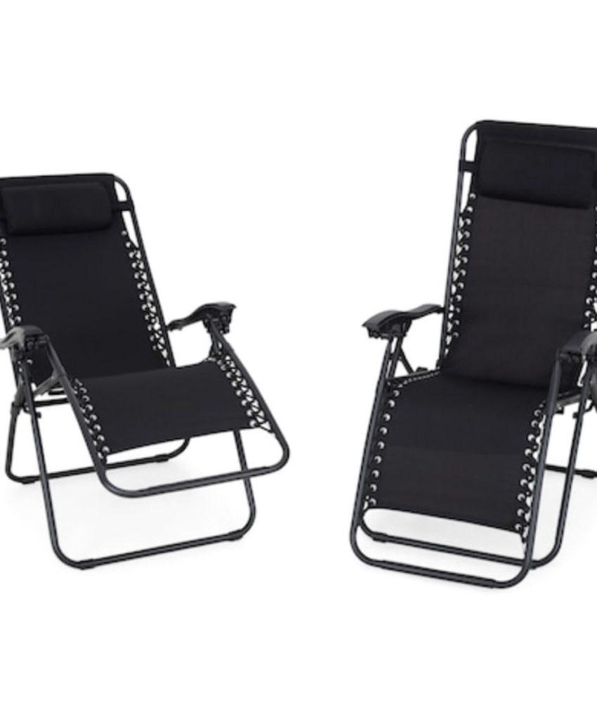 Set 2 Sezlonguri Relax, Tetiera detasabila, Pliabile, Reglabile, pentru Casa si Gradina 180×64.5×109.5 cm Negru