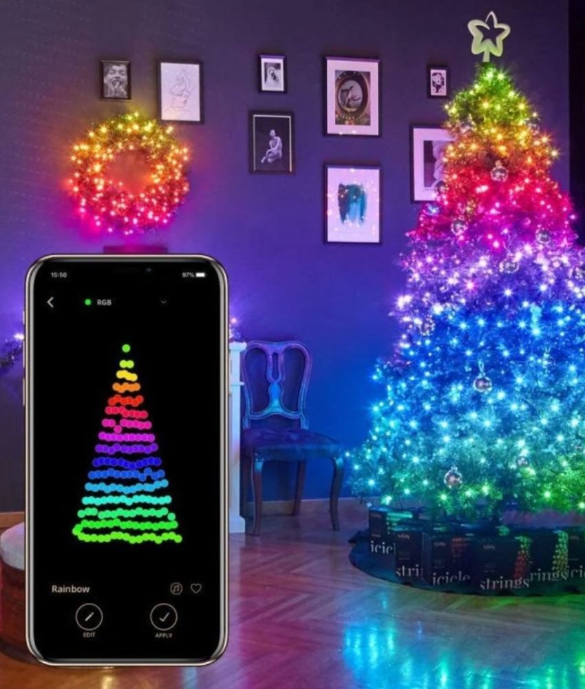 Brad artificial 2,10m + kit luminos din fibra optica, joc de lumini, multicolor, bluetooth - conectare la telefon prin aplicatie