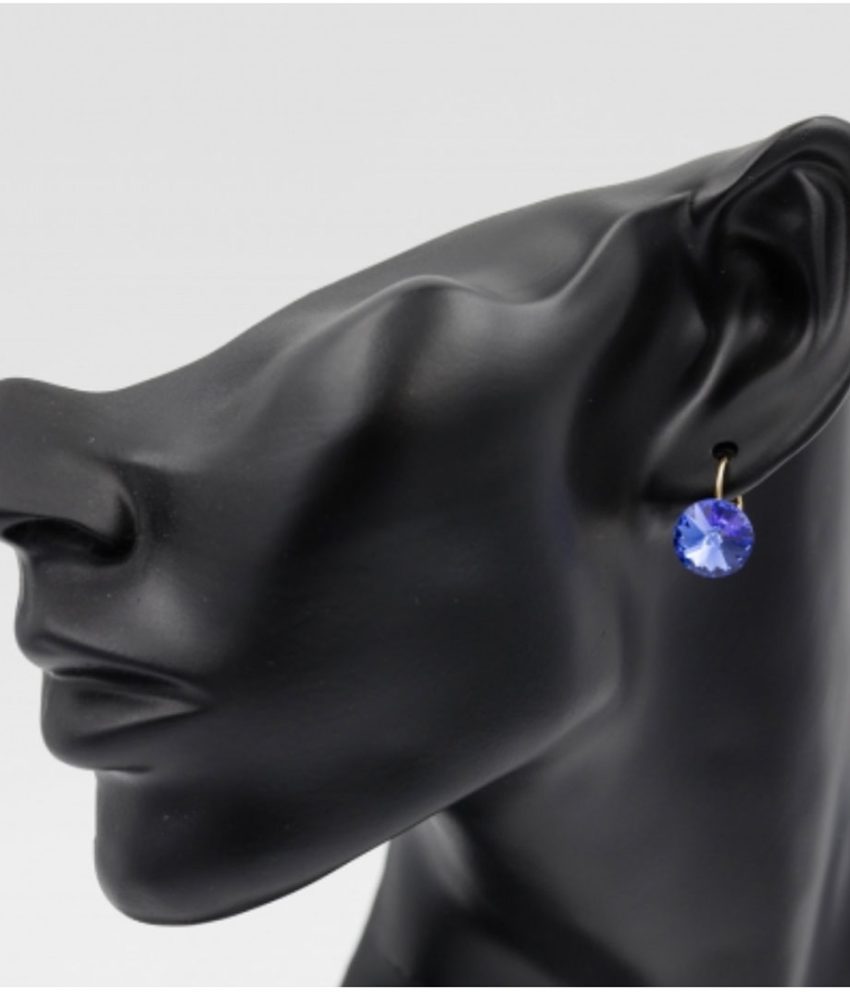 Cercei placati cu aur de 18k si cristal albastru/roz/alb/rosu, swarowski + Cadou bentita de par cu burete, de catifea!