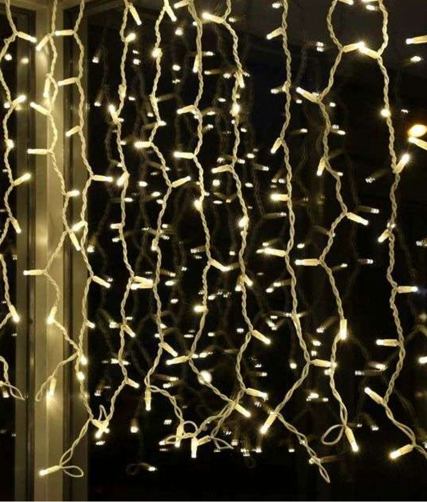 Instalatie Craciun, 8m x 1m, 480 LED-uri, Perdea, Alb Cald, Flash, Transformator, Interconectabila, Fir Transparent