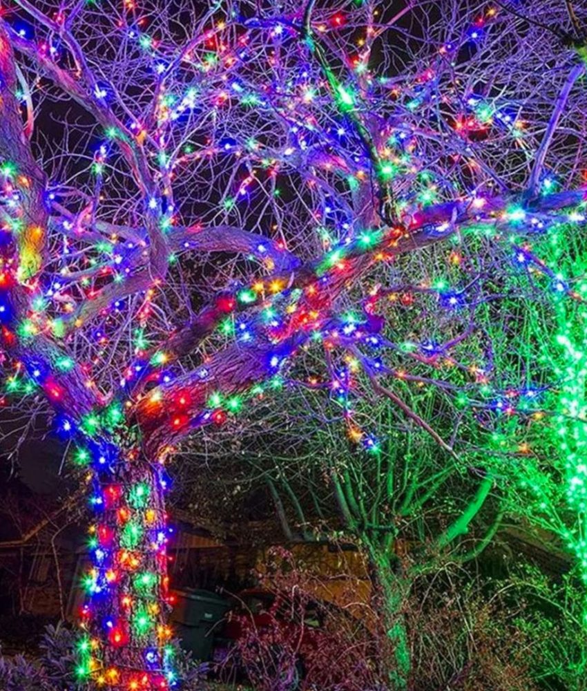 Instalatie de Craciun, Rola 50m, multicolora, 300led-uri, cu 8 Jocuri de lumini led, cu suport transparent