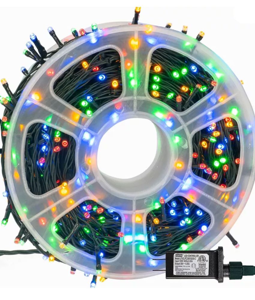 Instalatie de Craciun, Rola 50m, multicolora, 300led-uri, cu 8 Jocuri de lumini led, cu suport transparent