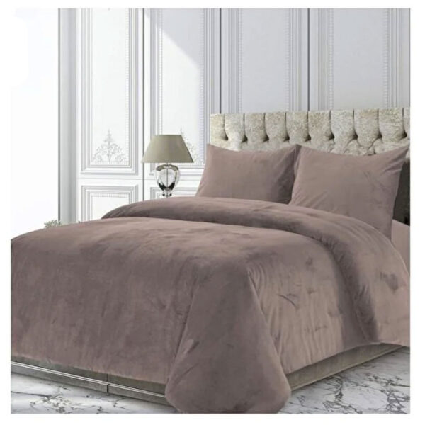 Set de pat King Size Candy Heinner, husa pilota 200x220 cm, catifea, Maro, 2 fete de perna 50×70 cm