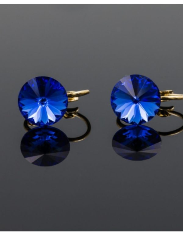 Cercei placati cu aur de 18k si cristal albastru/roz/alb/rosu, swarowski + Cadou bentita de par cu burete, de catifea!