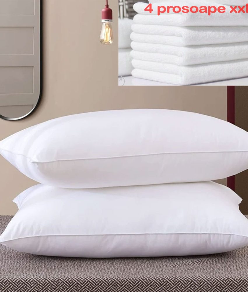 Set 2 perne puf de gasca, husa din tesatura bumbac, 50x70cm + Set 4 prosoape de baie, bumbac, Eco Line, 50x100cm, albe sau colorate