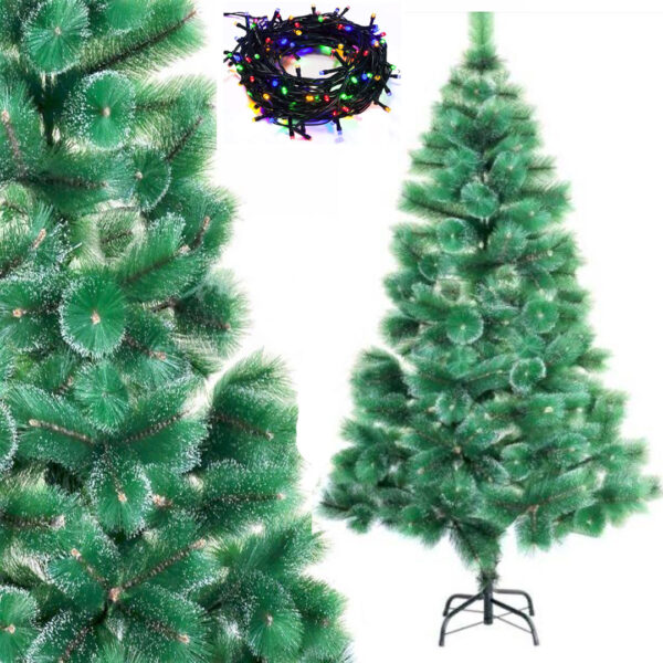 Brad Artificial Aspect Natural De Pin, Calitate Premium, 1,80m, Verde/Verde Nins, Suport  + Cadou Instalatie De Brad