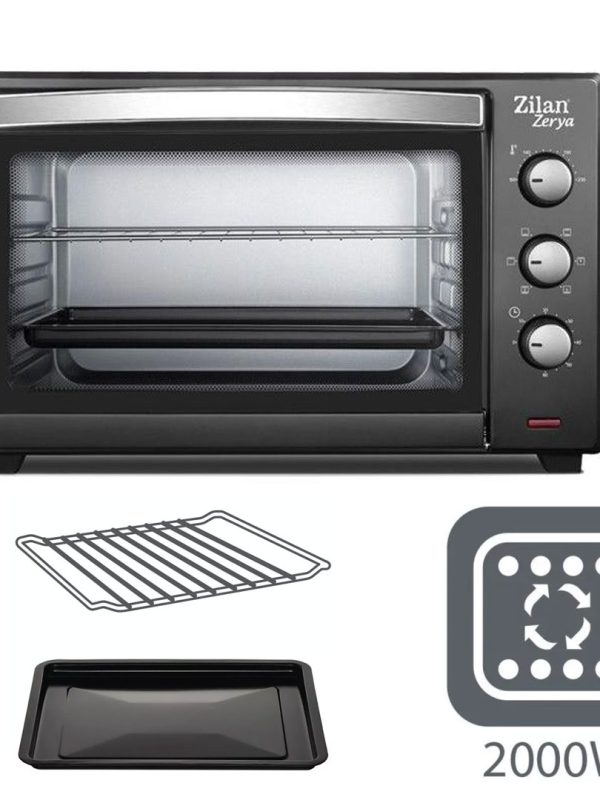 Cuptor electric cu ventilator ZILAN ZLN-3727 Negru, Capacitate 45L, Putere 2000W, Geam dublu, Temporizator 90 min, Temperatura maxima 230 grade celsius