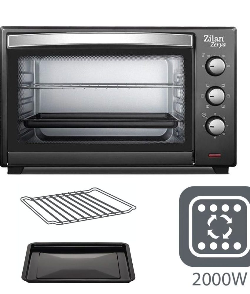 Cuptor electric cu ventilator ZILAN ZLN-3727 Negru, Capacitate 45L, Putere 2000W, Geam dublu, Temporizator 90 min, Temperatura maxima 230 grade celsius