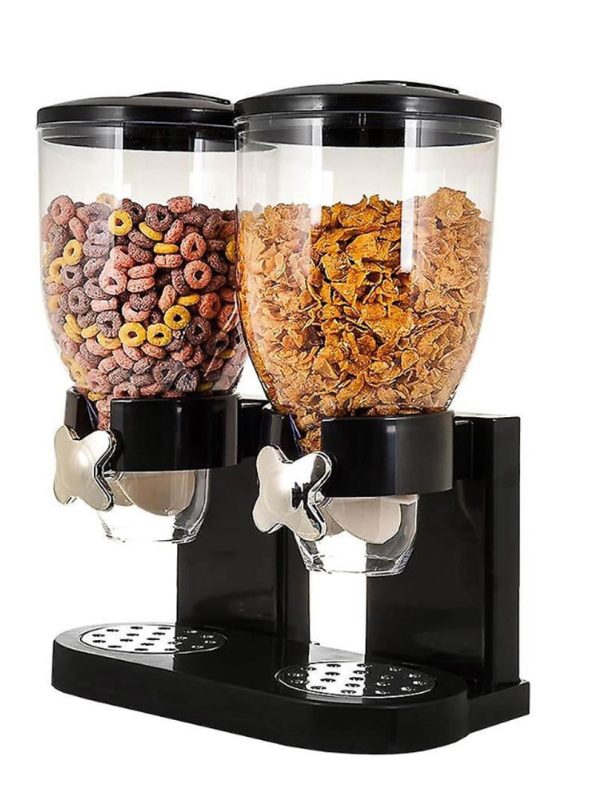 Dispenser pentru cereale, dublu, 2x2 litri, alb sau negru