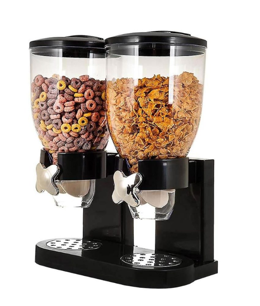 Dispenser pentru cereale, dublu, 2x2 litri, alb sau negru