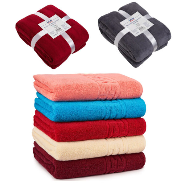 Prosoape Set 5 buc, tip hotelier, fir dublu, 90x50cm, 550g, model grecesc, albe sau colorate + Cadou patura pufoasa fleece, diferite culori