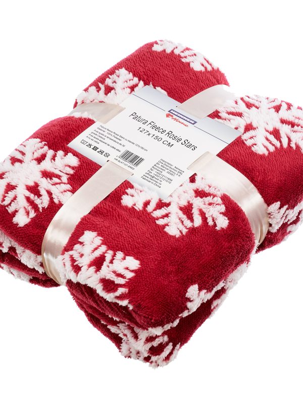 Patura fleece Heinner HR-BLKT127-SRED, Rosie Stars cu blanita