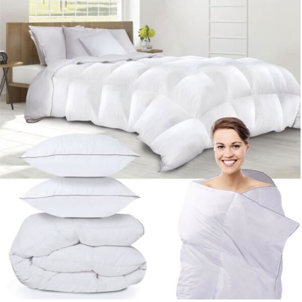 Set 2 Perne puf de gasca 80%, 50x70cm + Pilota matlasata pentru pat dublu, 180x210cm, albe