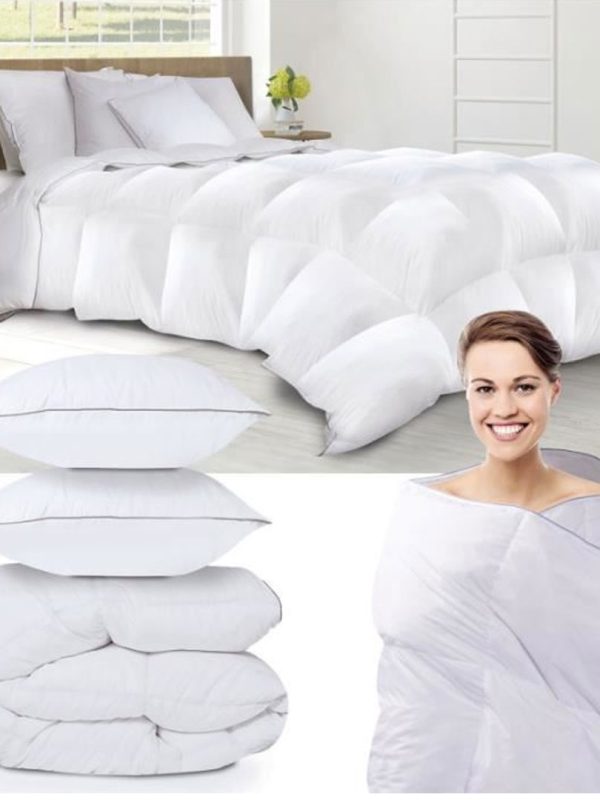 Set 2 Perne puf de gasca 80%, 50x70cm + Pilota matlasata pentru pat dublu, 180x210cm, albe