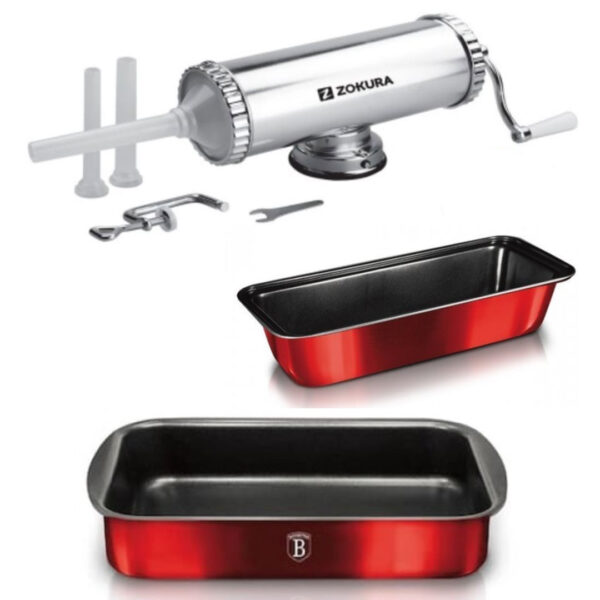 Aparat De Facut Carnati, Aluminiu, 1,5 Kg + Tava teflonata cuptor 38x26x5,5cm + Tava cozonac 25x13cm