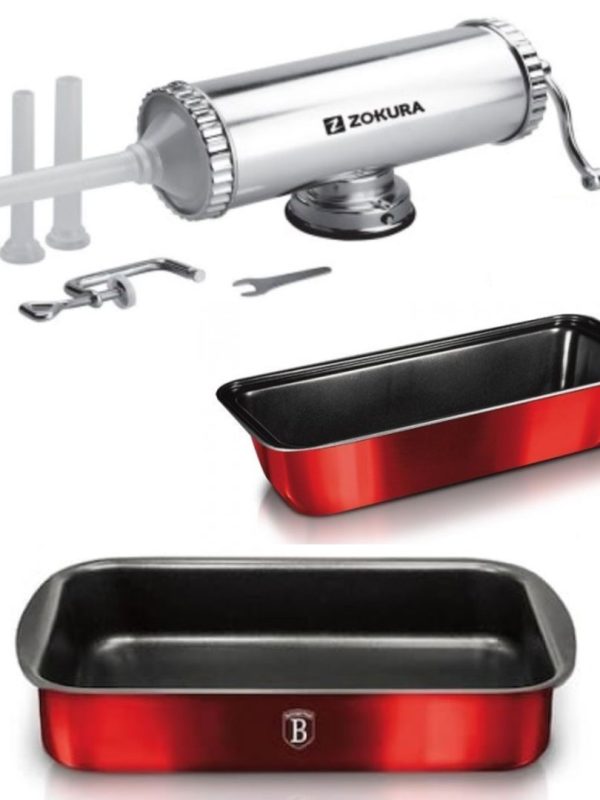 Aparat De Facut Carnati, Aluminiu, 1,5 Kg + Tava teflonata cuptor 38x26x5,5cm + Tava cozonac 25x13cm