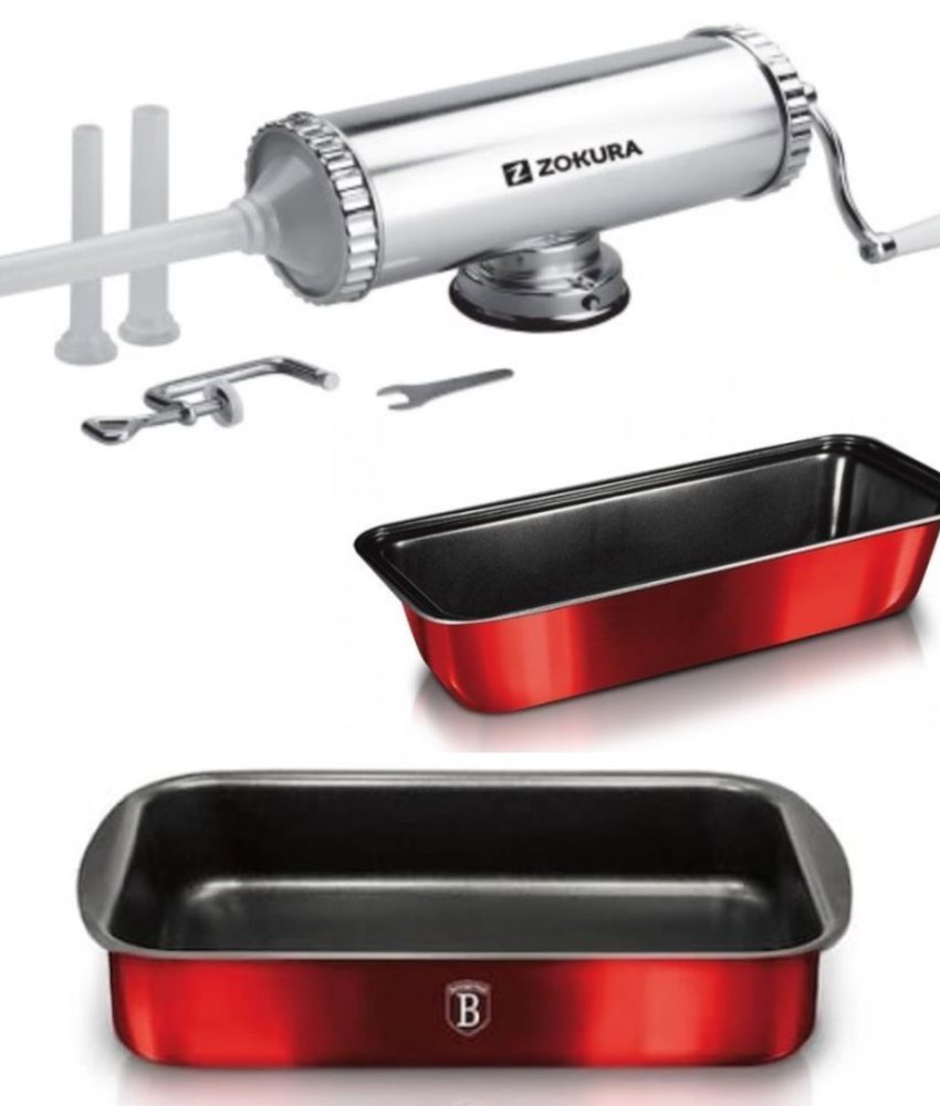 Aparat De Facut Carnati, Aluminiu, 1,5 Kg + Tava teflonata cuptor 38x26x5,5cm + Tava cozonac 25x13cm