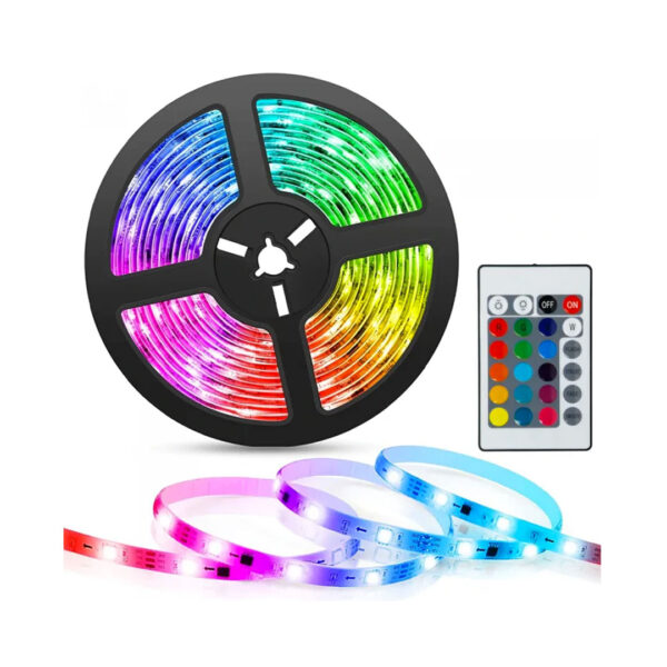 Banda LED multicolor, lungime 5 metri, controller, telecomanda si sursa de curent inclusa